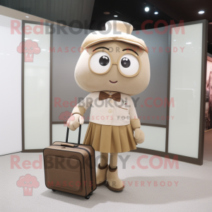 Beige Apricot mascot costume character dressed with a Mini Skirt and Briefcases