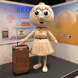 Beige Apricot mascot costume character dressed with a Mini Skirt and Briefcases
