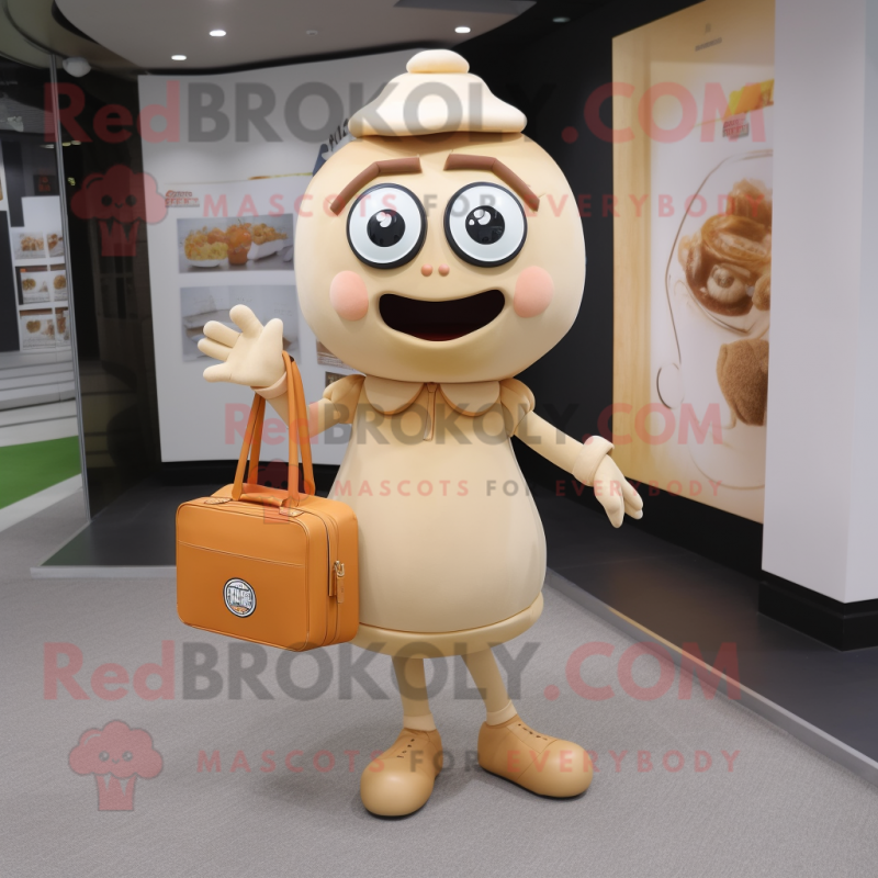 Beige Apricot mascot costume character dressed with a Mini Skirt and Briefcases