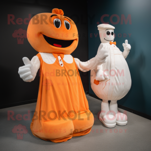 Orange Baseball Glove mascot costume character dressed with a Wedding Dress and Mittens