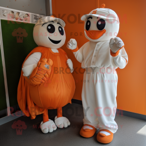 Orange Baseball Glove mascot costume character dressed with a Wedding Dress and Mittens