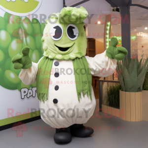 Cream Broccoli mascot costume character dressed with a Parka and Mittens