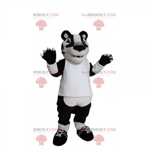 Mascot white and black tiger with a white jersey. -