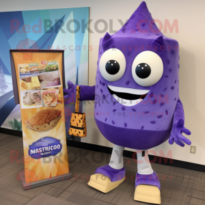 Lavender Nachos mascot costume character dressed with a Leggings and Briefcases