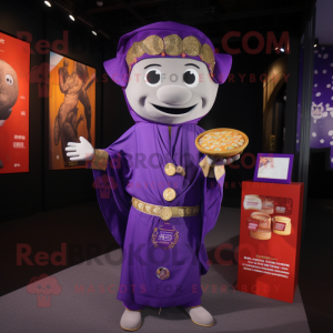 Purple Pad Thai mascot costume character dressed with a Poplin Shirt and Coin purses