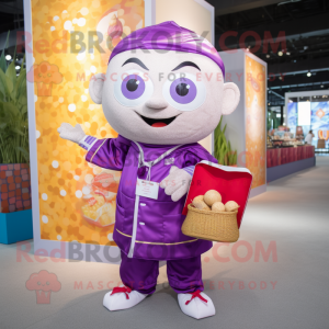 Purple Pad Thai mascot costume character dressed with a Poplin Shirt and Coin purses