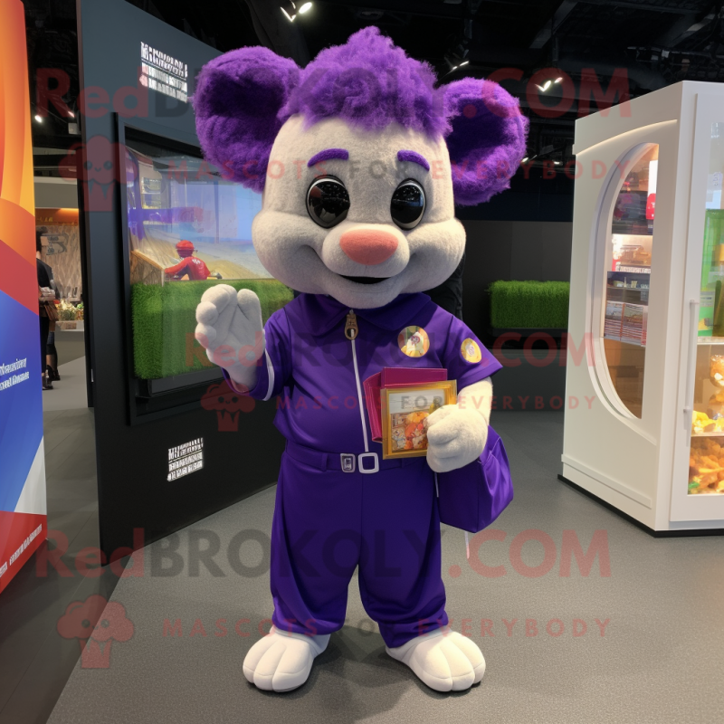 Purple Pad Thai mascot costume character dressed with a Poplin Shirt and Coin purses Purple Pad Thai mascot costume character dressed with a Poplin Shirt and Coin purses