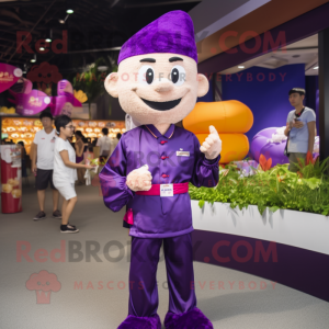 Purple Pad Thai mascot costume character dressed with a Poplin Shirt and Coin purses