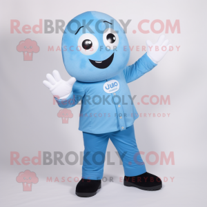 Sky Blue But mascot costume character dressed with a Button-Up Shirt and Foot pads