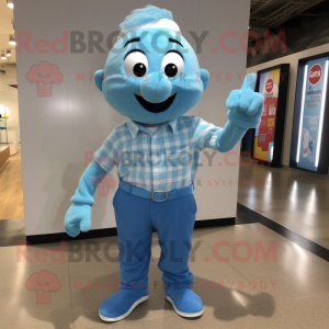 Sky Blue But mascot costume character dressed with a Button-Up Shirt and Foot pads