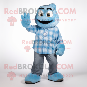 Sky Blue But mascot costume character dressed with a Button-Up Shirt and Foot pads