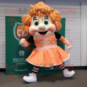 Peach Irish Dancer mascot costume character dressed with a Running Shorts and Rings