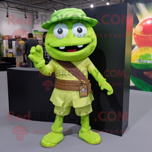 Lime Green Fried Rice mascot costume character dressed with a Cargo Shorts and Belts