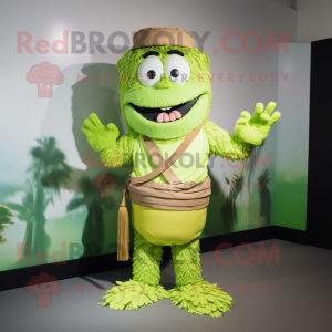 Lime Green Fried Rice mascot costume character dressed with a Cargo Shorts and Belts