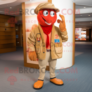 Tan Lobster mascot costume character dressed with a Jacket and Hats