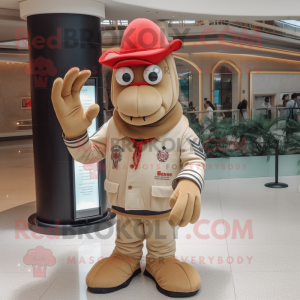 Tan Lobster mascot costume character dressed with a Jacket and Hats