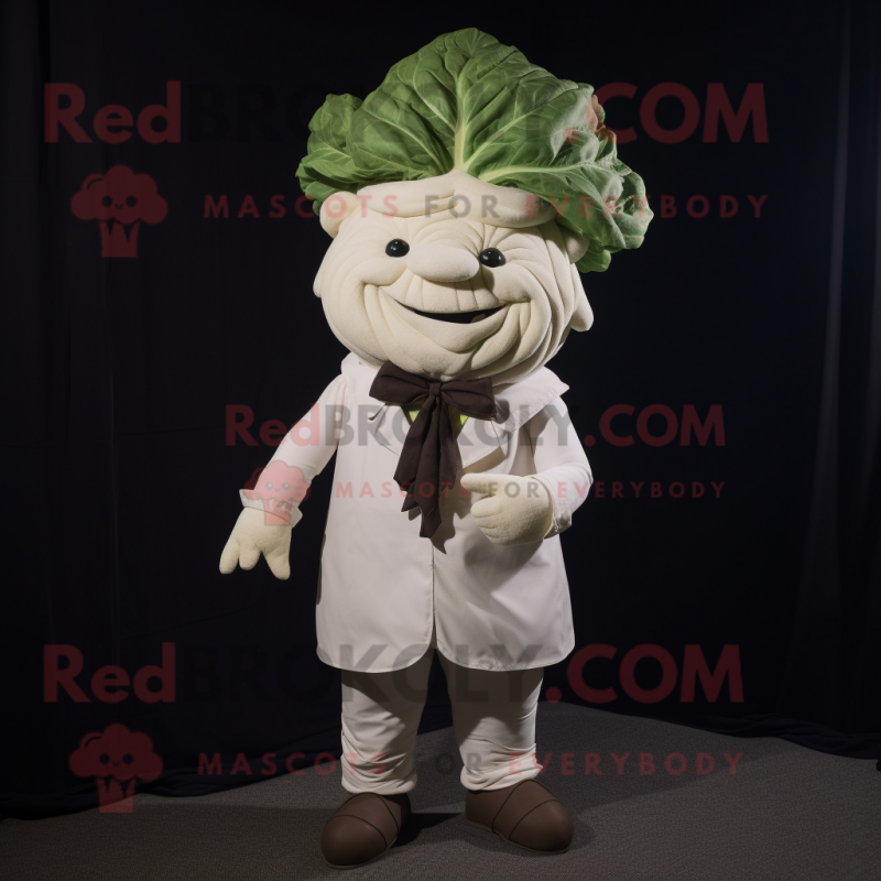 White Cabbage mascot costume character dressed with a Corduroy Pants and Bow ties White Cabbage mascot costume character dressed with a Corduroy Pants and Bow ties