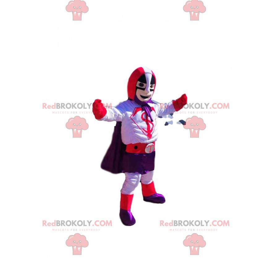 Superheld mascotte met een paarse en rode outfit - Superheld mascotte met een paarse en rode outfit -