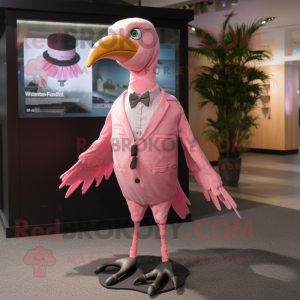 Pink Archeopteryx mascot costume character dressed with a Dress Shirt and Tie pins