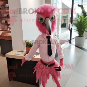 Pink Archeopteryx mascot costume character dressed with a Dress Shirt and Tie pins