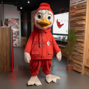 Red Swans mascot costume character dressed with a Overalls and Scarf clips