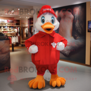 Red Swans mascot costume character dressed with a Overalls and Scarf clips