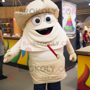 Cream Fajitas mascot costume character dressed with a Polo Shirt and Suspenders