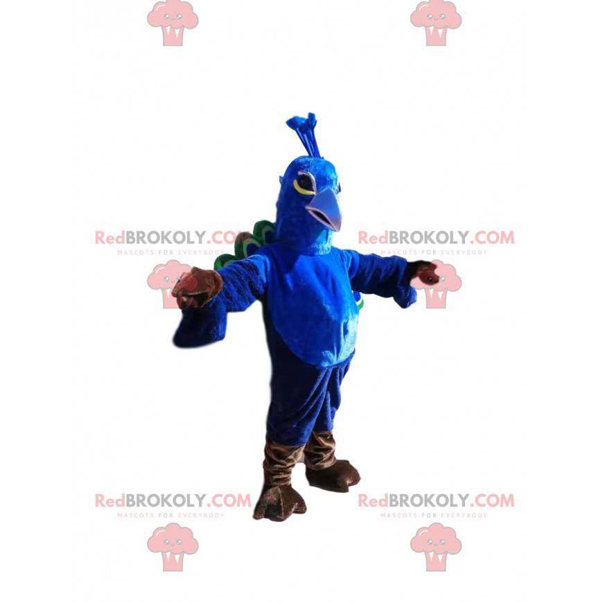 Mascotte de paon bleu et vert majestueux. Costume de paon -