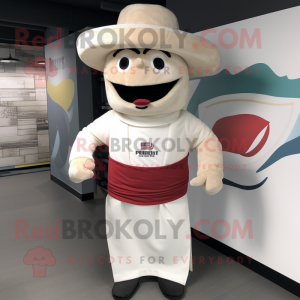 Cream Fajitas mascot costume character dressed with a Polo Shirt and Suspenders