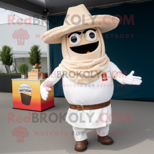 Cream Fajitas mascot costume character dressed with a Polo Shirt and Suspenders