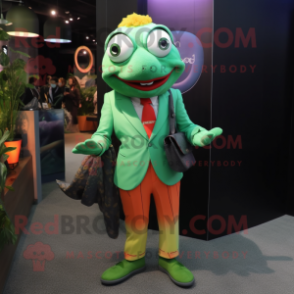 Green Clown Fish mascot costume character dressed with a Blazer and Keychains