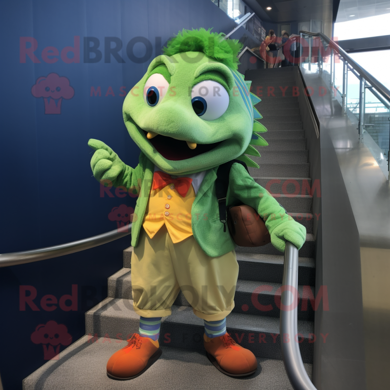 Green Clown Fish mascot costume character dressed with a Blazer and Keychains Green Clown Fish mascot costume character dressed with a Blazer and Keychains