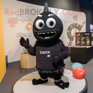 Black Ceviche mascot costume character dressed with a Sweater and Coin purses