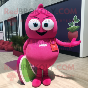 Pink Raspberry mascot costume character dressed with a Swimwear and Clutch bags