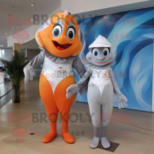 Silver Clown Fish mascot costume character dressed with a One-Piece Swimsuit and Wraps