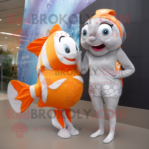 Silver Clown Fish mascot costume character dressed with a One-Piece Swimsuit and Wraps