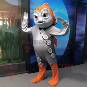 Silver Clown Fish mascot costume character dressed with a One-Piece Swimsuit and Wraps