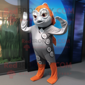 Silver Clown Fish mascot costume character dressed with a One-Piece Swimsuit and Wraps