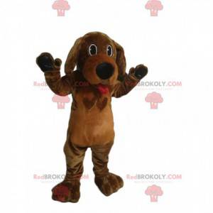 Mascotte de chien marron qui tire la langue. Costume de chien -