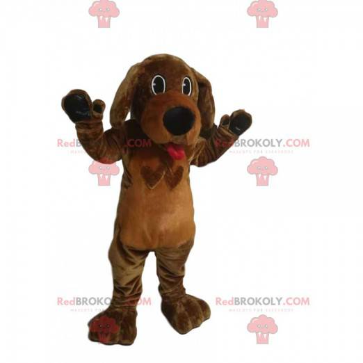 Brun hundemaskot stikker tungen ud. Hundedragt - Redbrokoly.com