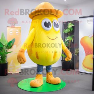 Gold Melon mascot costume character dressed with a Bootcut Jeans and Shoe laces