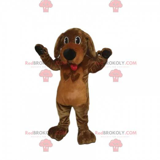 Brown dog mascot sticking out its tongue. Dog costume -