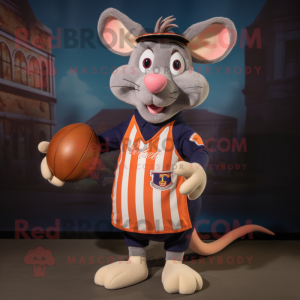 Peach Ratatouille mascot costume character dressed with a Rugby Shirt and Beanies