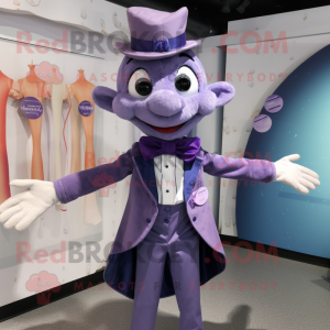 Lavender Trapeze Artist mascot costume character dressed with a Coat and Bow ties