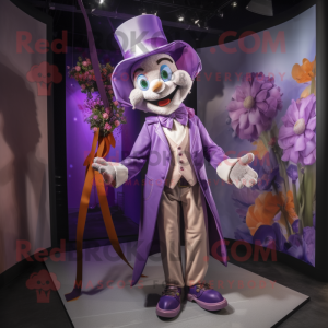 Lavender Trapeze Artist mascot costume character dressed with a Coat and Bow ties