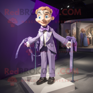 Lavender Trapeze Artist mascot costume character dressed with a Coat and Bow ties