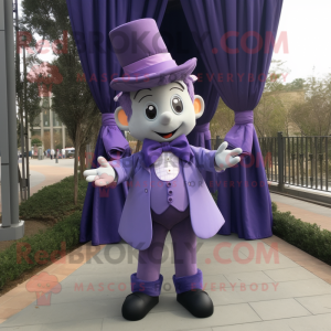 Lavender Trapeze Artist mascot costume character dressed with a Coat and Bow ties