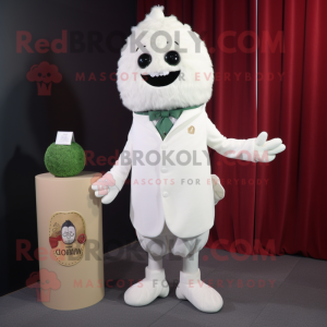 White Raspberry mascot costume character dressed with a Sheath Dress and Lapel pins