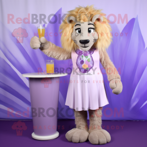 Lavender Tamer Lion mascot costume character dressed with a Cocktail Dress and Bracelets