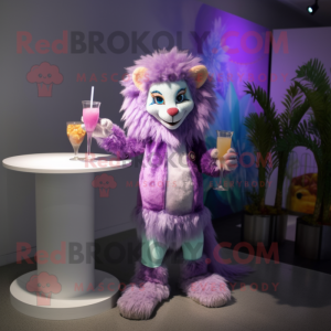 Lavender Tamer Lion mascot costume character dressed with a Cocktail Dress and Bracelets